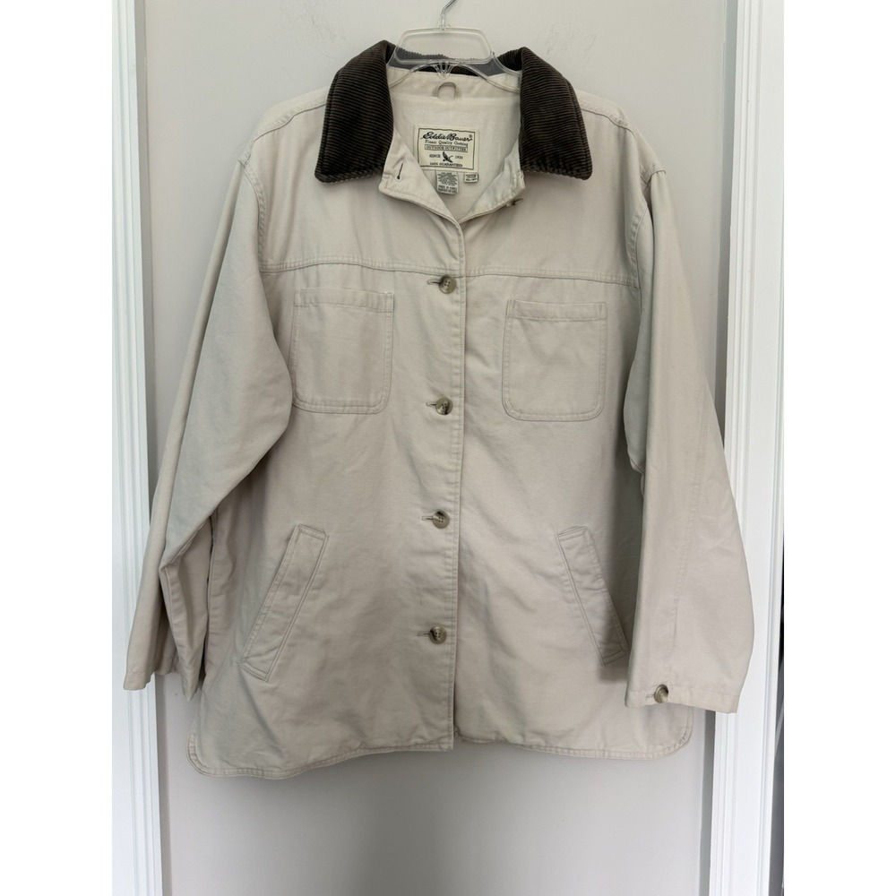 Vintage 90s Eddie Bauer Jacket Womens Chore Coat Lined Field Barn Sz XL Cotton